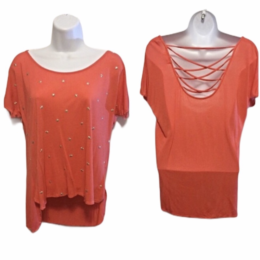 EM Caged Back Orange Tee w/ Gold Stars